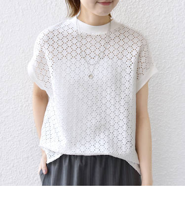 【WEB限定】〈手洗い可能〉アイレット クルーネック プルオーバー