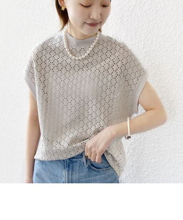 【WEB限定】〈手洗い可能〉アイレット クルーネック プルオーバー