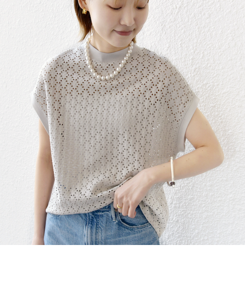 【WEB限定】〈手洗い可能〉アイレット クルーネック プルオーバー