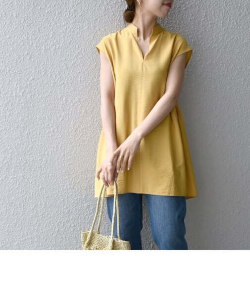 SHIPS any: バックフレア ショートスリーブ スタンドカラーシャツ〈ウォッシャブル〉