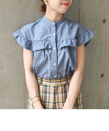 SHIPS any:〈ウォッシャブル〉ダンガリー ヨーク フリル ブラウス