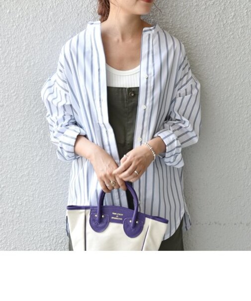 SHIPS any:〈抗菌防臭〉オーガニック RENU バンドカラーシャツ