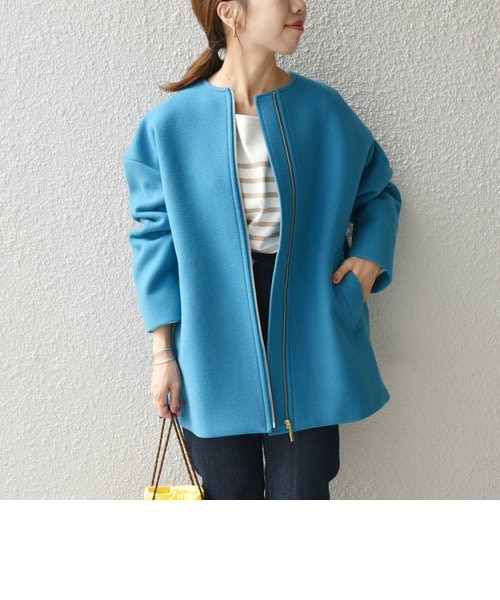 SHIPS ノンミュールジングウール ノーカラー ミディ ジップ コート SHIPS any: ノンミュールジングウール ノーカラー ミディ ジップ