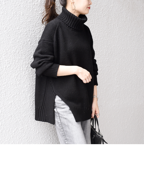 〈手洗い可能〉サイド スリット タートル プルオーバー