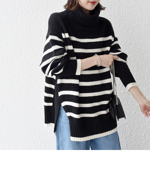 〈手洗い可能〉サイド スリット タートル プルオーバー