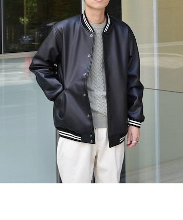 【SHIPS any別注】SKOOKUM: シンセティックレザー バーシティー ジャケット/ビックスタジャン◇