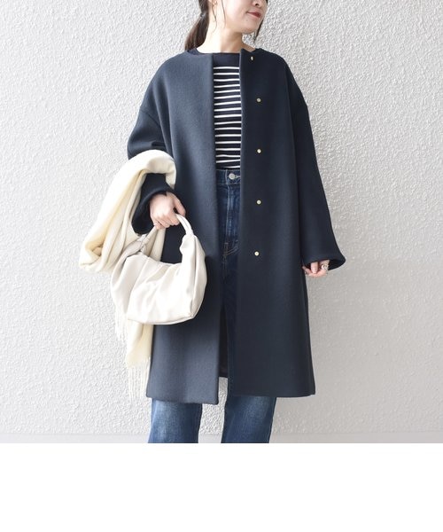 シップス　コクーンコート　ノーカラーコート 38 ネイビー　ＳＵＰＥＲ１４０ &mall（アンドモール）三井ショッピングパーク公式通販