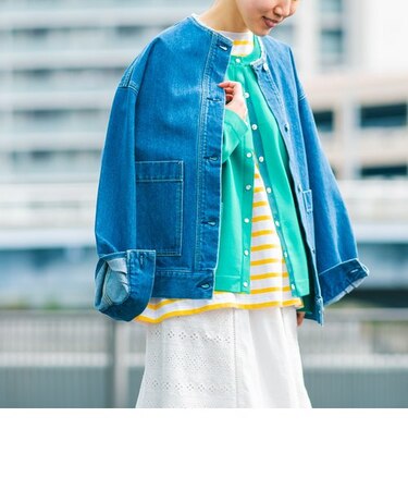 SHIPS any:〈ウォッシャブル〉ノーカラー デニムブルゾン［SHIPS any DENIM］