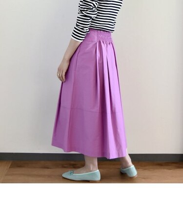 SHIPS any:〈ウォッシャブル〉カラー タック フレア ミディ スカート