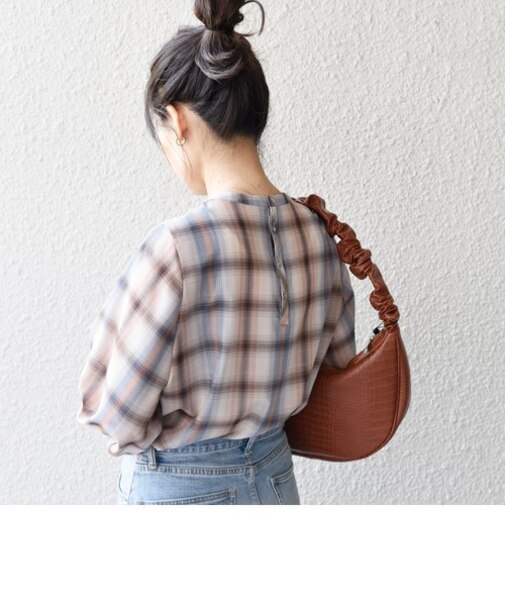 SUPER120 シアーチェックギャザーブラウス◇