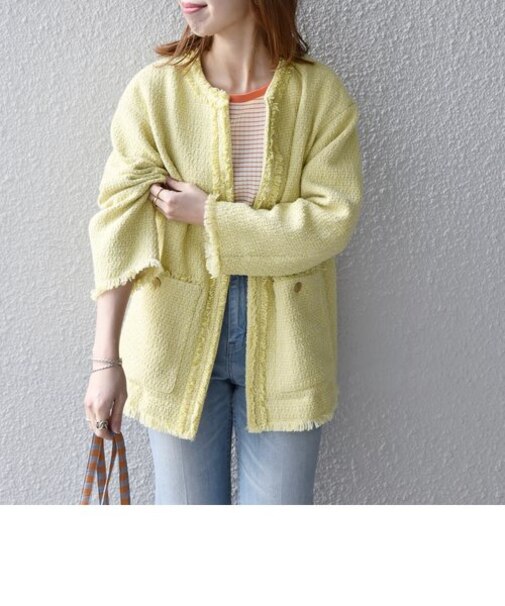 SHIPS any:〈手洗い可能〉ノーカラー カラーミックス ツイード ジャケット