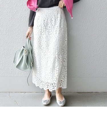 SHIPS any:〈手洗い可能〉リリー レース ストレート スカート