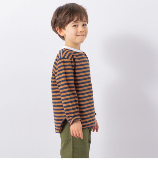 SHIPS any: ラウンドヘム ボーダー 八分袖 Tシャツ<KIDS>◇