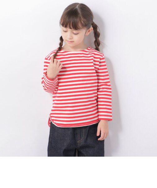 SHIPS any: ラウンドヘム ボーダー 八分袖 Tシャツ<KIDS>◇