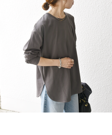 SHIPS any:〈吸水速乾〉ラウンドヘム ロングスリーブ ワイド TEE