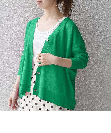 SHIPS any:〈手洗い可能〉リネン ミックス Vネック ワイド カーディガン