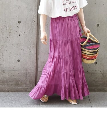 SHIPS any:〈ウォッシャブル〉クリンクル ティアード スカート