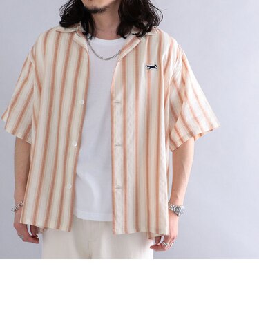 *【SHIPS別注】PENNEYS: FOX ロゴ ワッペン ドビー ストライプ オープンカラー シャツ
