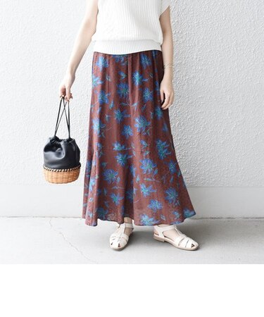 〈手洗い可能〉ドビープリントフレアスカート◇
