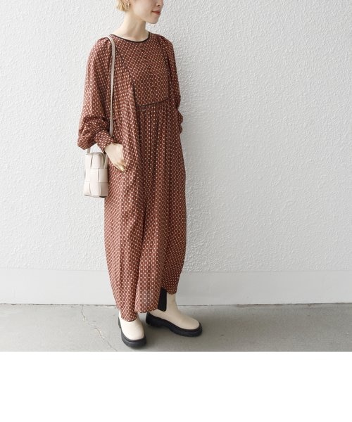 23区☆ジオメトリックパターンワンピース☆ボウタイ ネイビー 40