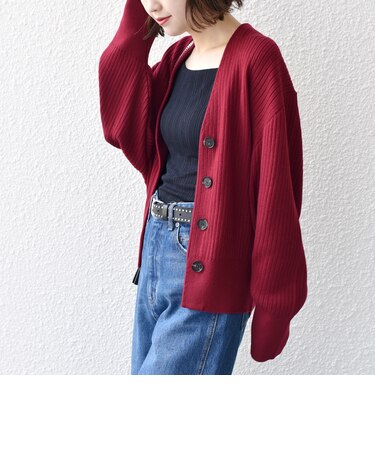 *〈手洗い可能〉コクーン リブ Ｖネック カーディガン ◇