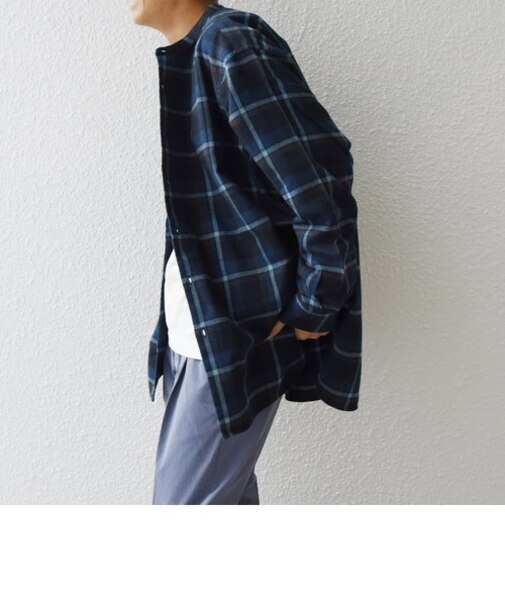 SHIPS any: バンドカラー 長袖 ロング グランパ ネルシャツ◇