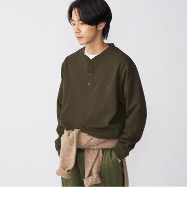 *SHIPS: ワンポイント ロゴ バーズアイ ヘンリーネック ロングスリーブ Tシャツ (ロンT)