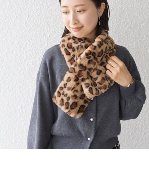 〈手洗い可能〉レオパード フェイク ファー ティペット ◇
