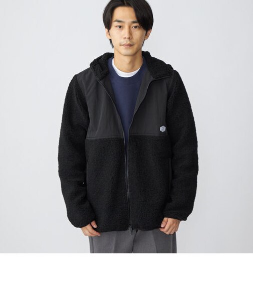 *SHIPS: スタイリッシュ ロゴ ワッペン ナイロン ボア フリース フード ブルゾン