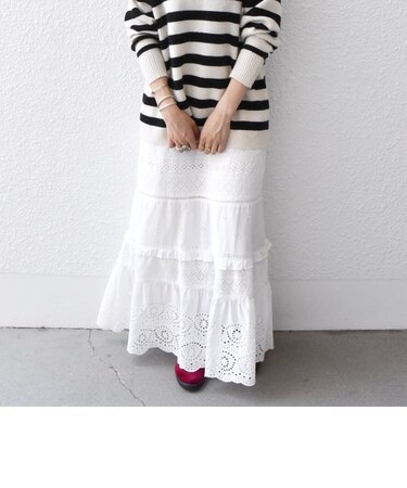 SHIPS any: 〈ウォッシャブル〉レース パッチワーク スカート2