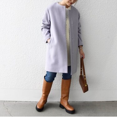 SHIPS any: Super110 ウール ブレンド ノーカラー フック コート