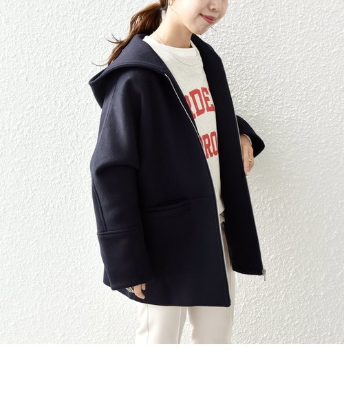 SHIPS any: ノンミュールジングウール フード ミディ ジップ コート