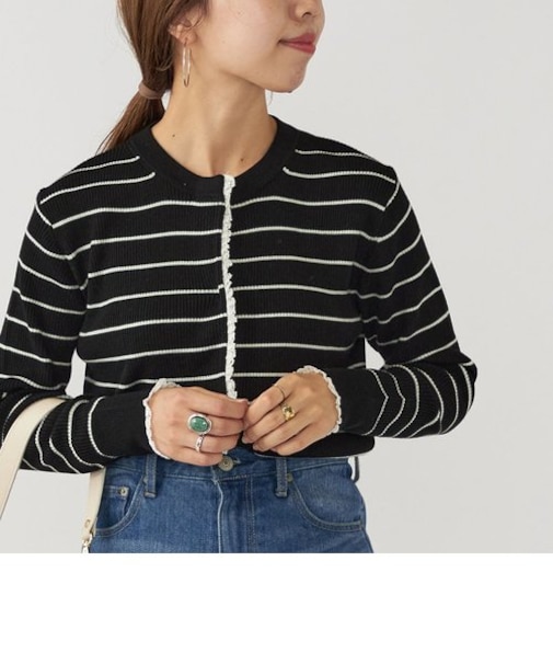 SHIPS any:〈手洗い可能〉プチ レース クルーネック ニット カーディガン