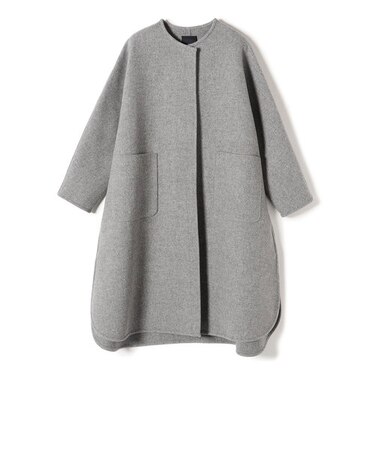 SHIPS Primary Navy Label:ウールダブルフェイスノーカラーコート