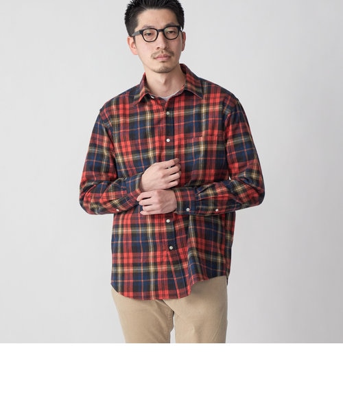 SHIPS: オーガニックコットン シャギー チェック レギュラーカラー