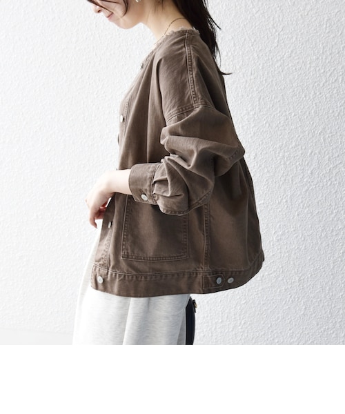 一部予約》SHIPS any: ノーカラー デニム ブルゾン［SHIPS any DENIM