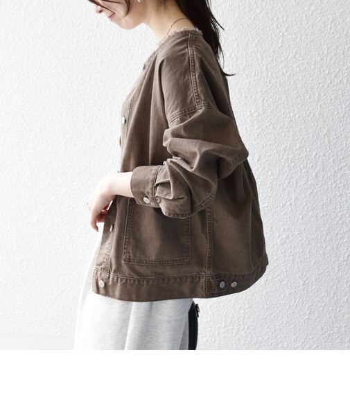 《一部予約》SHIPS any: ノーカラー デニム ブルゾン［SHIPS any DENIM］