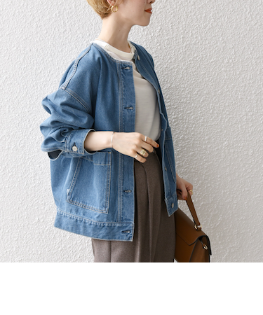 SHIPS any: ノーカラー デニム ブルゾン［SHIPS any DENIM］