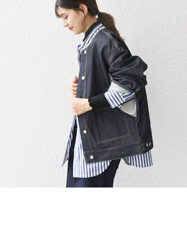 SHIPS any: ノーカラー デニム ブルゾン［SHIPS any DENIM］