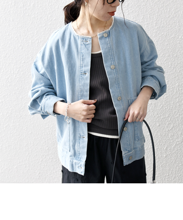 SHIPS any: ノーカラー デニム ブルゾン［SHIPS any DENIM］