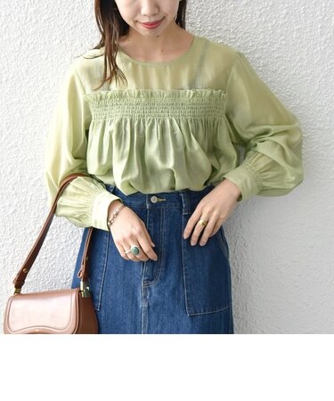 SHIPS any:〈洗濯機可能〉シアー シャーリング フレア ブラウス