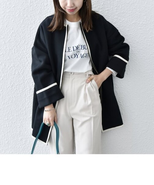 SHIPS any:〈UVカット〉ジャージー パイピング ノーカラー コート