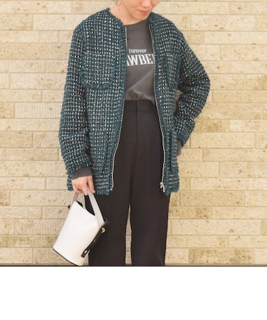 SHIPS Colors:ファンシーツイードフリンジノーカラージャケット