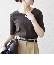 《一部追加予約》SHIPS any:〈洗濯機可能〉テレコ リブ ハーフスリーブ TEE