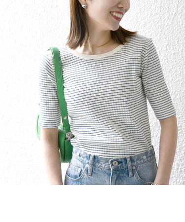 SHIPS any:〈洗濯機可能〉テレコ リブ ハーフスリーブ TEE