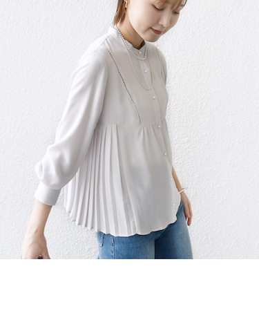 【WEB限定】〈手洗い可能〉ストレッチ ジョーゼット プリーツ ブラウス