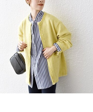 【WEB限定】SHIPS any:〈手洗い可能〉ツイード ノーカラー オーバー ジャケット