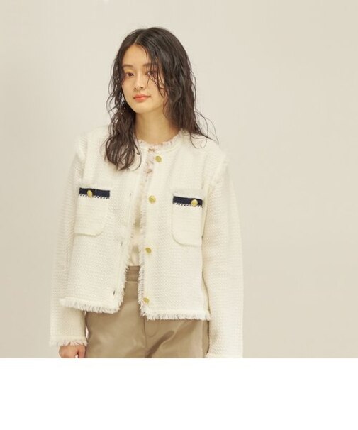 【SHIPS別注】ADAWAS: 〈手洗い可能〉ツイード ニット ジャケット ◇