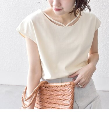 * オーガニックコットン 2WAY オーバル ネック トップス◇