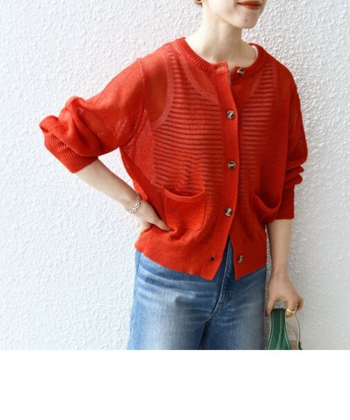 SHIPS any:〈手洗い可能〉テープヤーン シアー クルーネック カーディガン